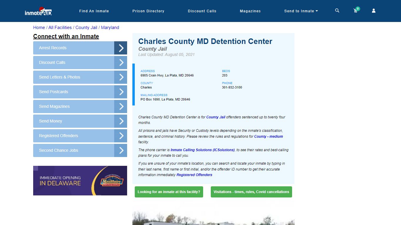 Charles County MD Detention Center - Inmate Locator - La Plata, MD